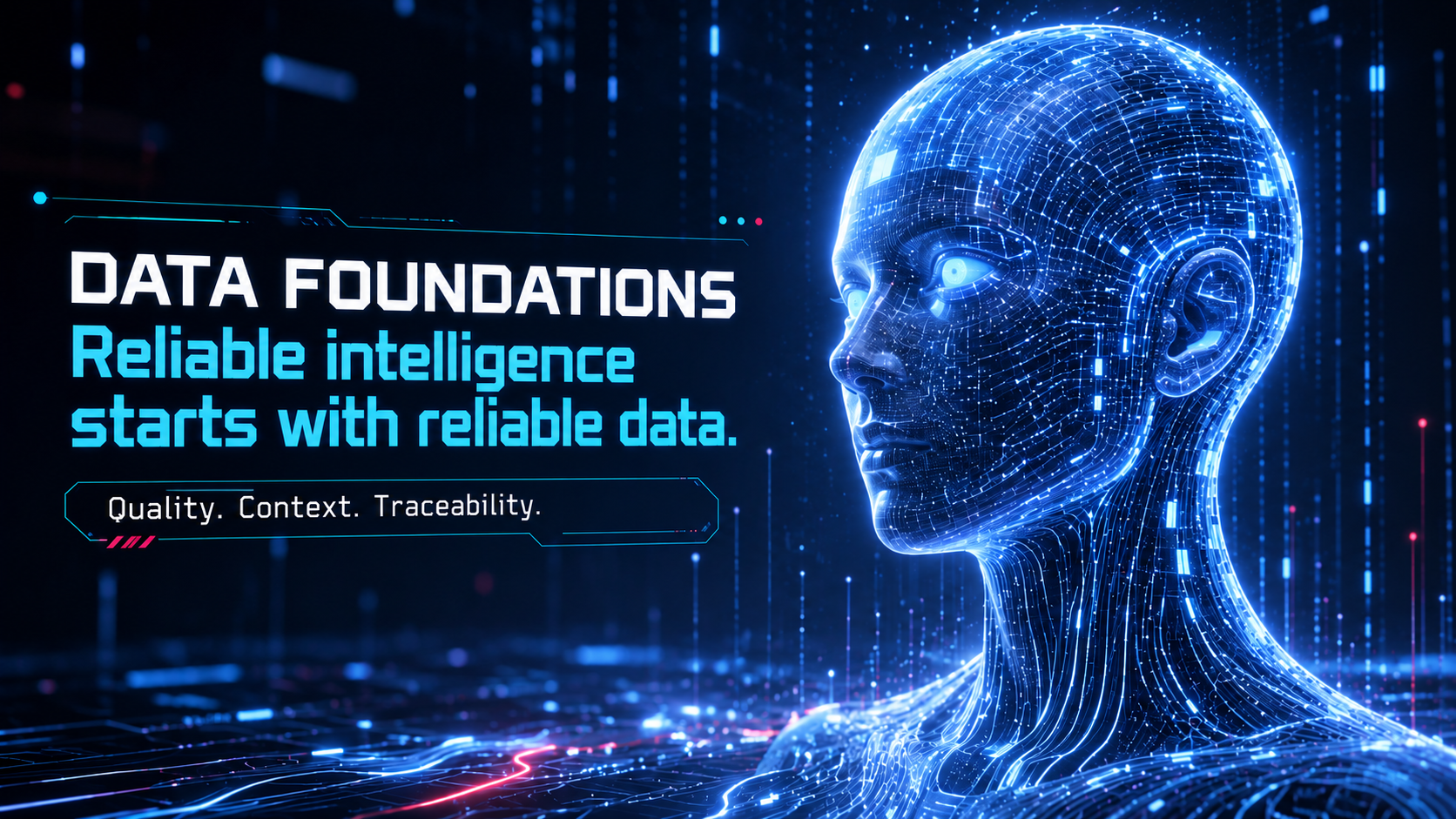 Data Foundations: Reliable intelligence starts with reliable data. A fully intact blue circuit agent.